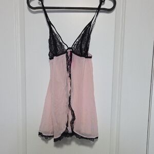 La SENZA Pink and Black Lace Babydoll Chemise